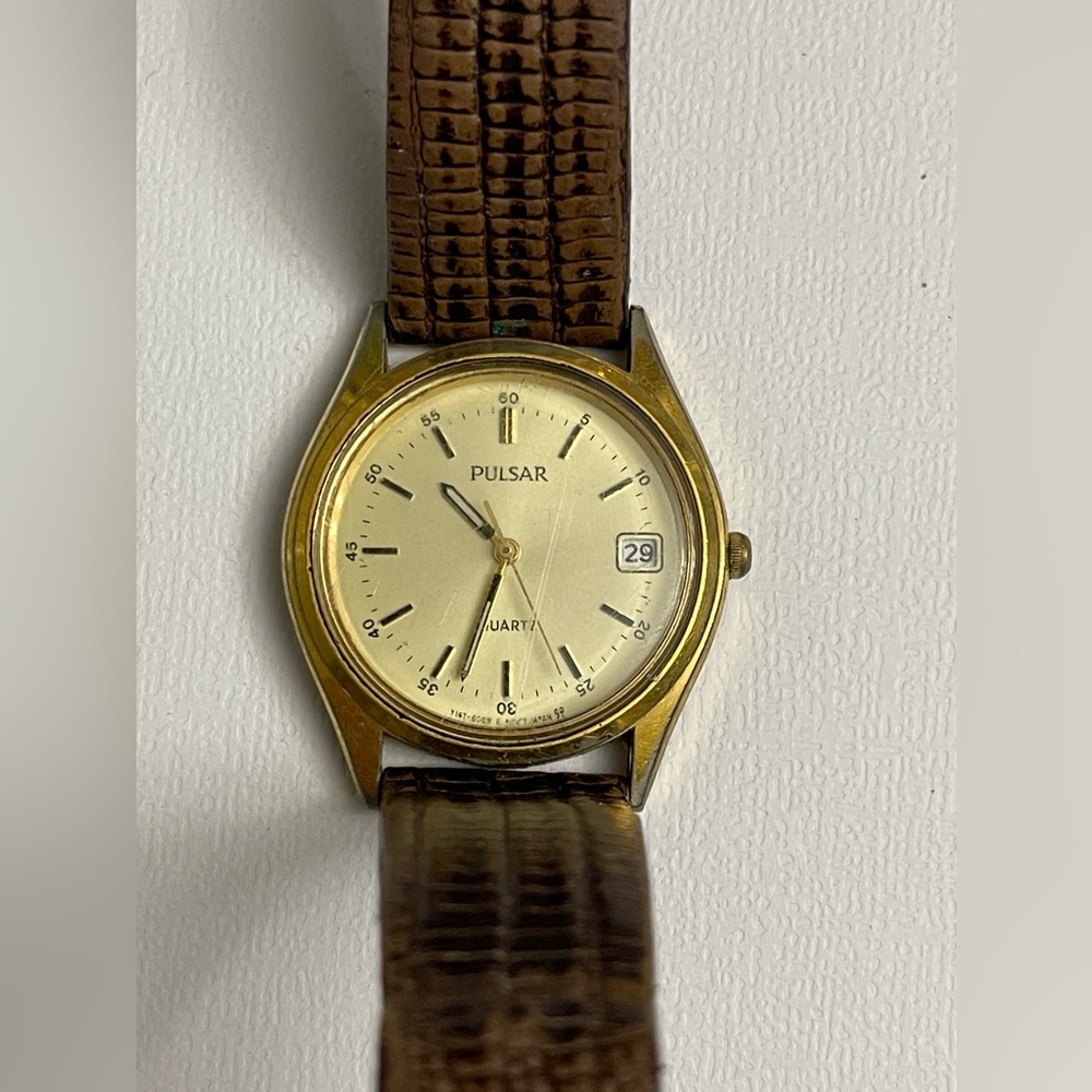 Pulsar Y147-6020 Quartz Date Wrist Watch w/ Speidel Band Vintage